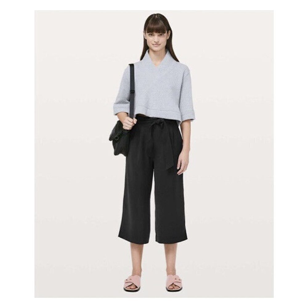 LULULEMON Noir Crop Pant NWT Black Wide Leg High Rise Tie Waist 126 Size‎ 4